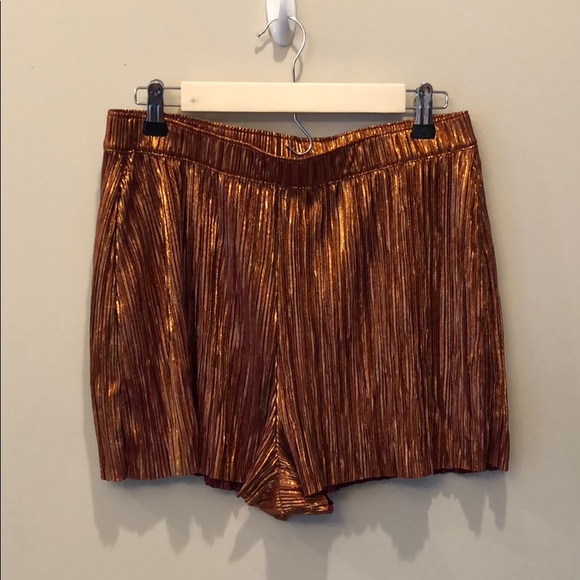 H&M Pants - NWT High-Waisted Pleated Shiny Bronze Shorts